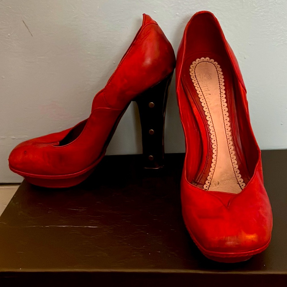Galliano red leather heels